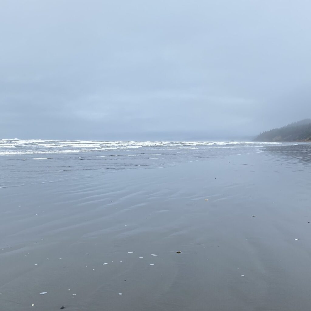 A cloudy misty day at the ocean in Washington.