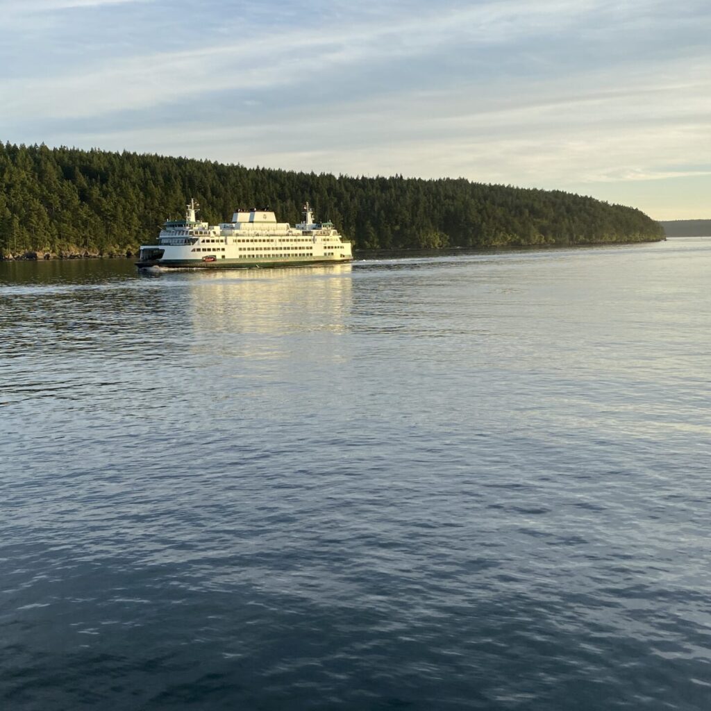 A ferry crossing the water near Orcas Island Washington
