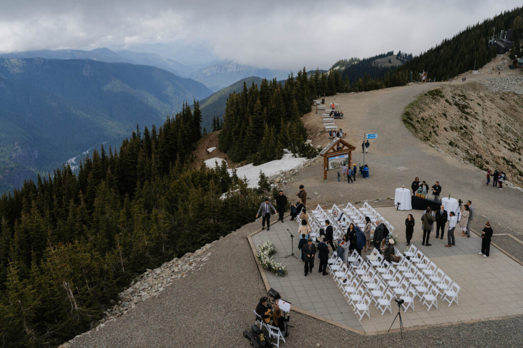 A view of the Mt. Rainier Platform wedding ceremony space at Crystal Mountain in Washington State. 