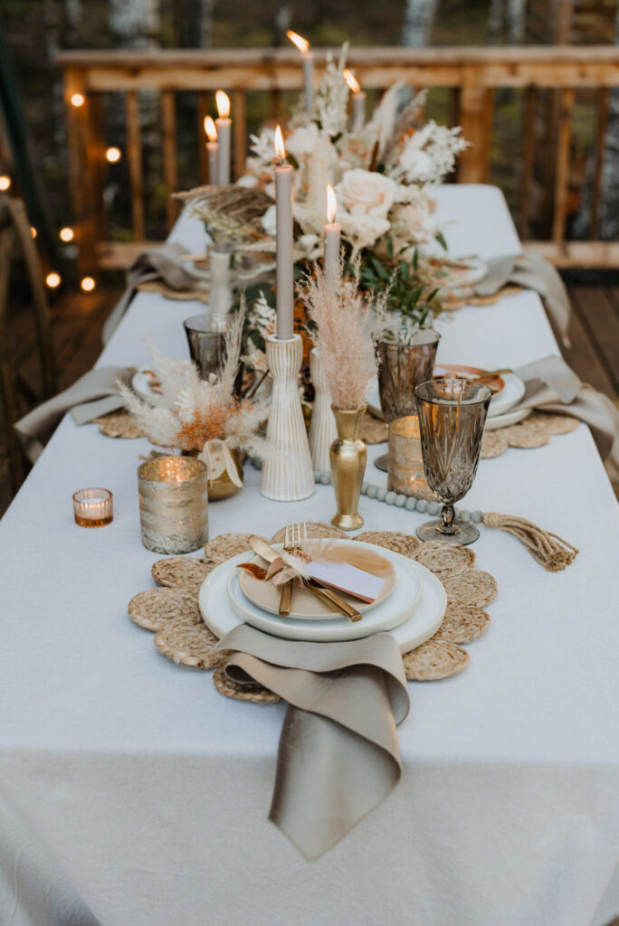 A table set up for an elopement day dinner in Washington